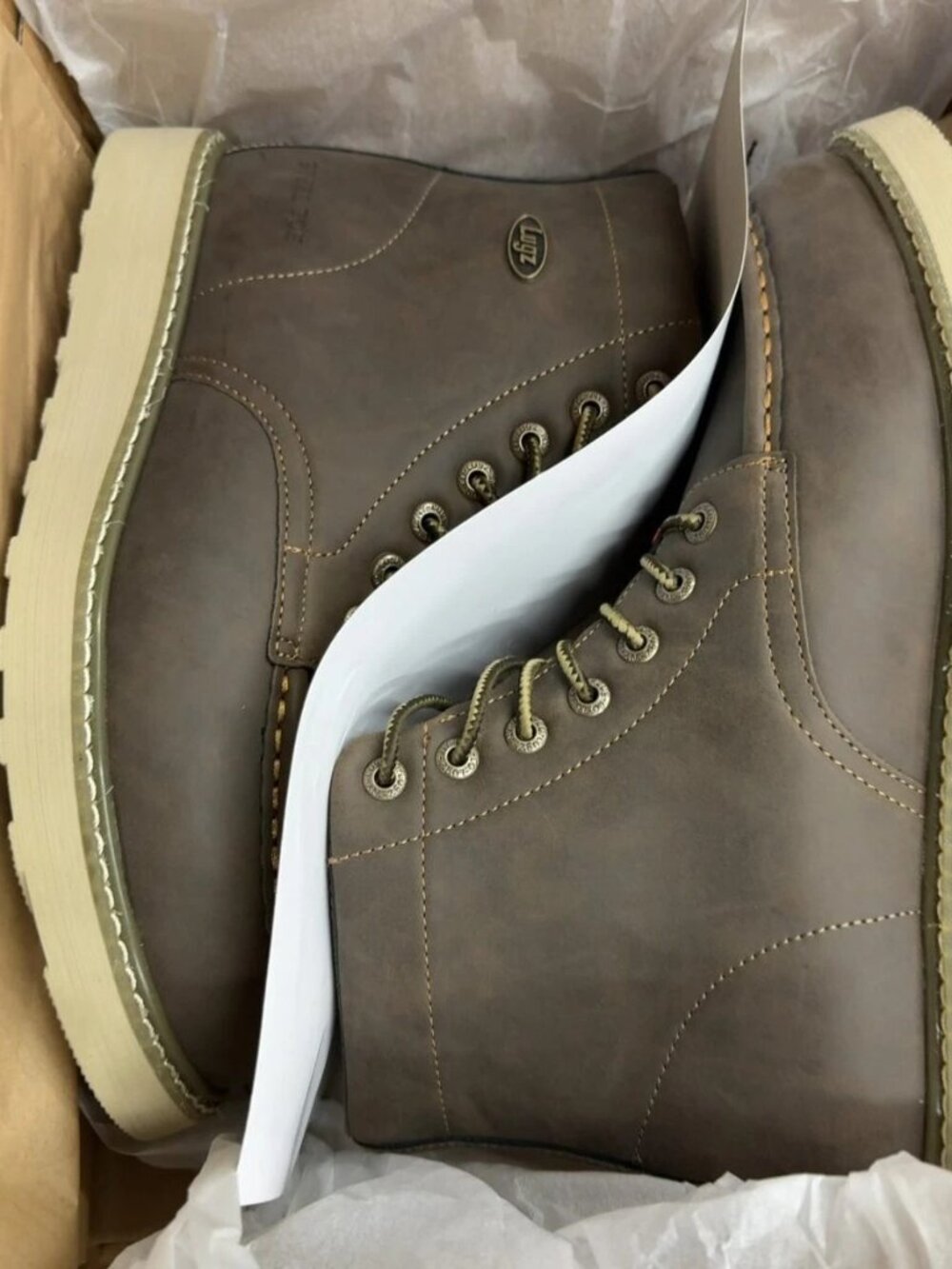 Lugz Monterey Mens Steel Toe Lace Up Work Boot Walnut and Gum Size 11.5